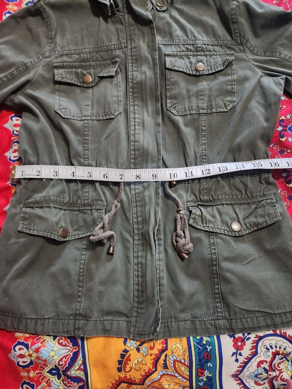 Chocolate Green Utility Hooded Jacket Military Cargo Style Womens Y2K Vintage - Picture 7 of 10